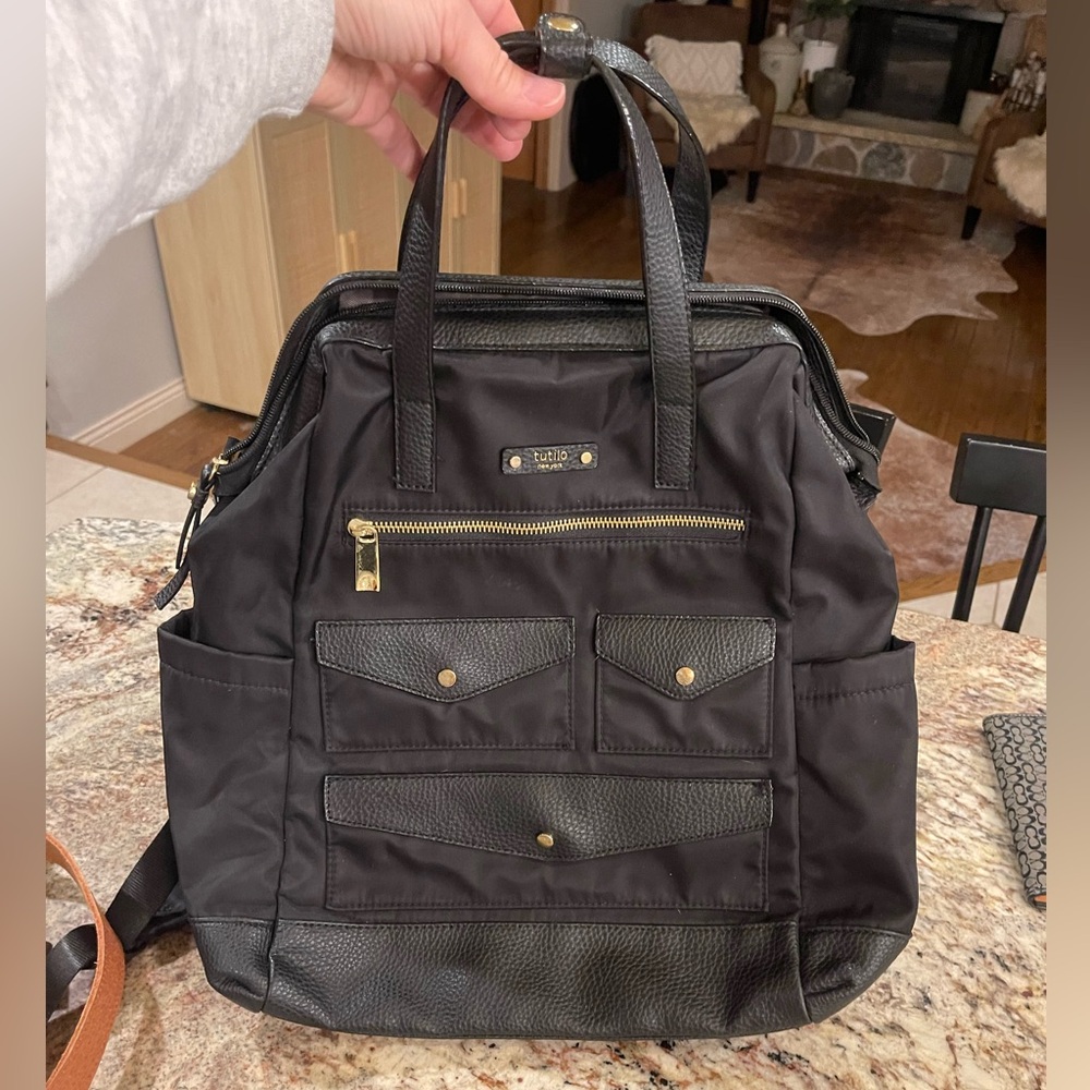 Black Tutilo laptop Backpack with Gold Accents